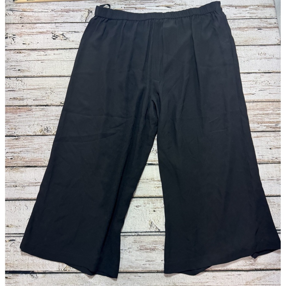 Eileen Fisher XL Wrap Front Black 100% Silk Crepe Wide Leg Cropped Pull On Pants - Picture 6 of 6